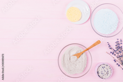 Flat lay cosmetic clay powder in bowl © progressman
