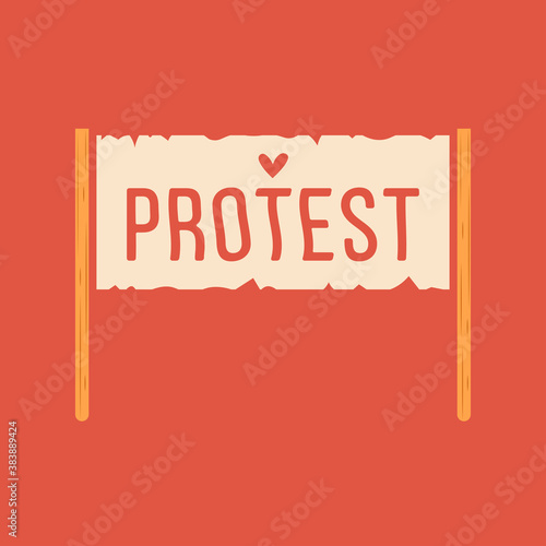 Banner with protest caption heart. Love demonstration, manifestation, revolution. Poster Vector illustration.