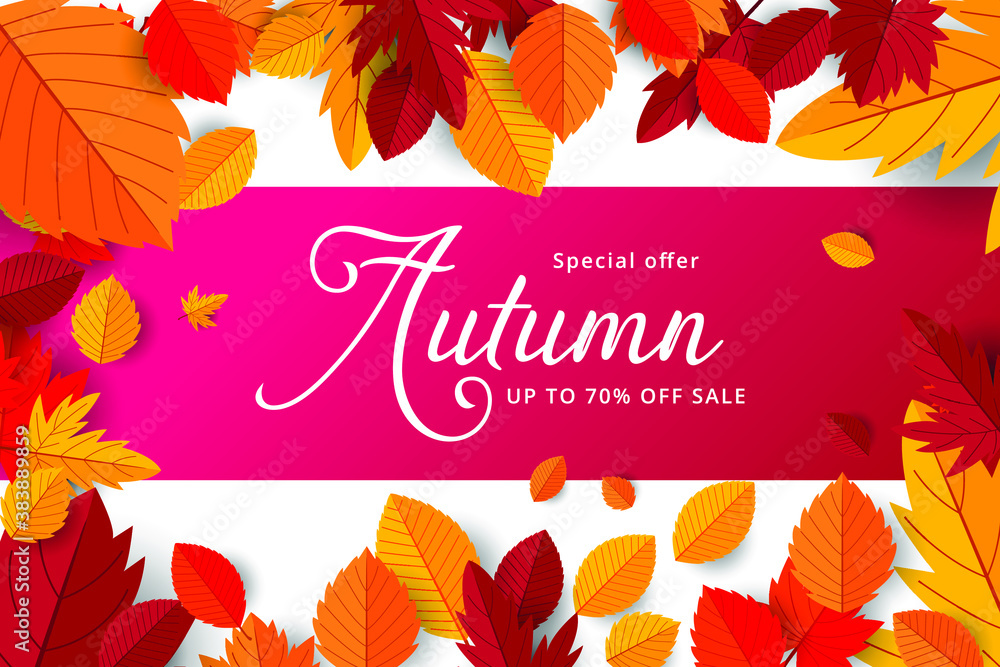 Autumn sale background layout decorate with leaves for shopping sale or promo poster and frame leaflet or web banner.