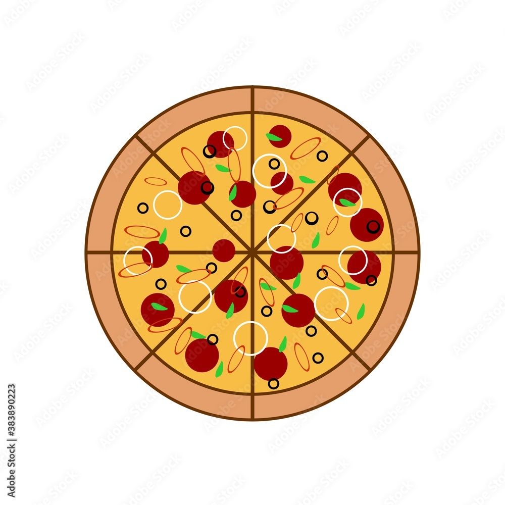 cartoon illustration of very delicious fast food pizza