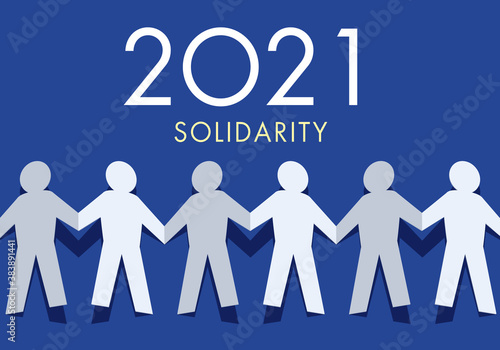 Une origami qui repr  sente un groupe de personnes qui se donnent la main en signe de solidarit   pour l   ann  e 2021. 