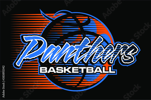 panthers basketball team design with ball and paw print for school, college or league