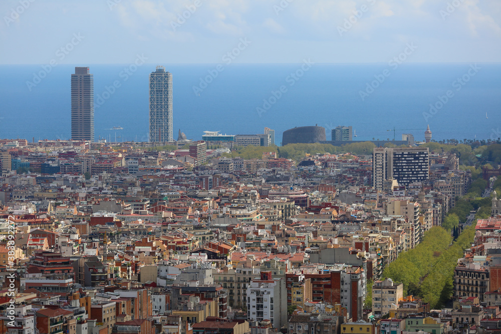 Aerial view of beautiful Barcelona city in Spain.