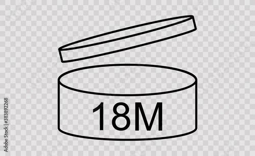 Vector illustration cosmetics symbol design. Period of validity after opening icon. Expiration date after product opening symbols. 18 M