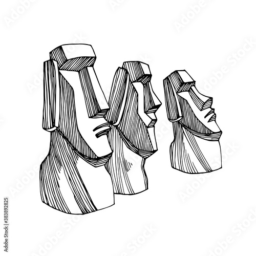 Tableau sur toile group of stone statues from Easter island, moai monuments, exotic touristic land