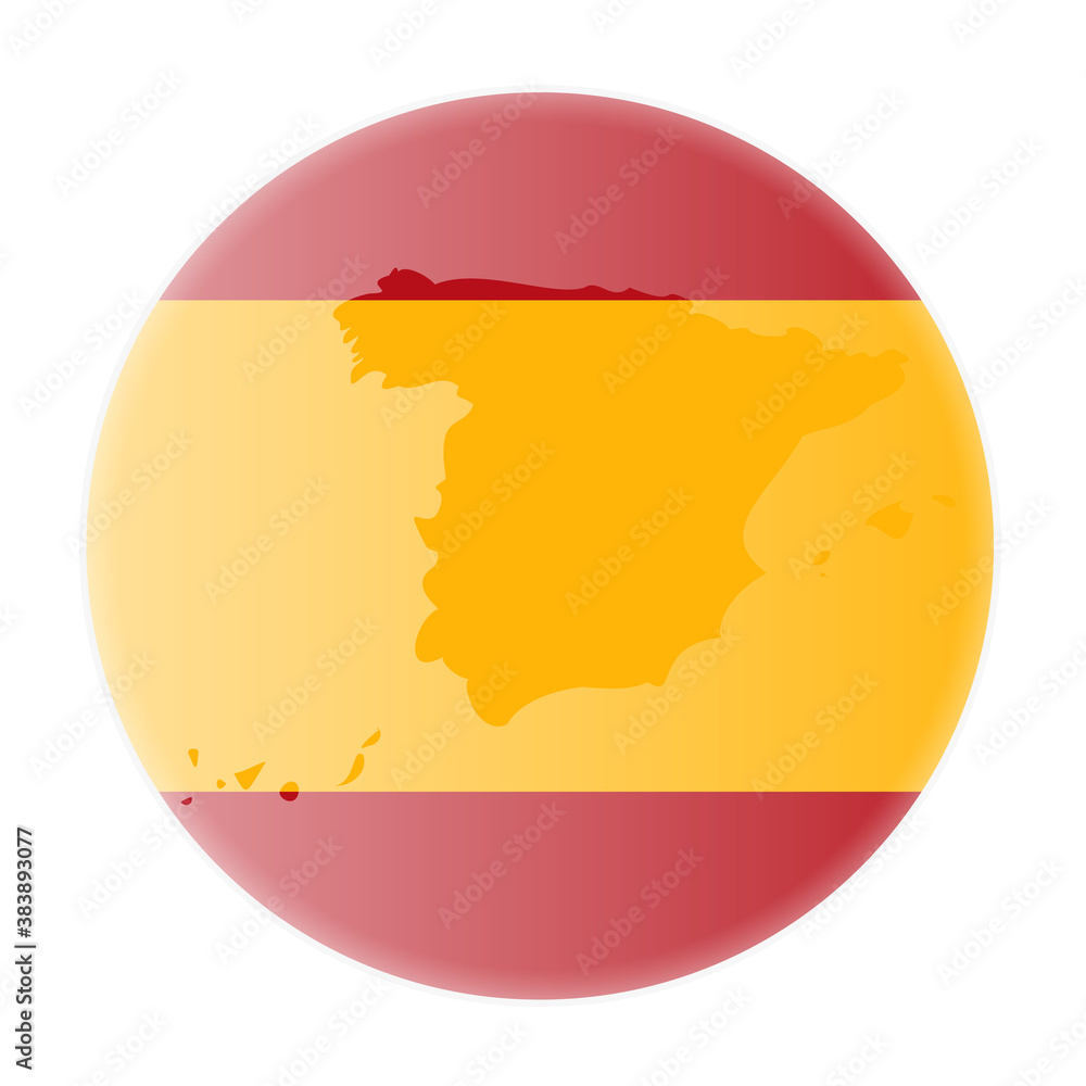 Obraz premium round spanish flag and map of spain outline sticker or badge vector illustration