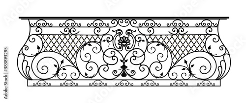 SKETCH of forged metal elements with antique ornaments. Artistic forging belongs to the category of handwork. set of decorative curl borders on white background. BALCONY photo