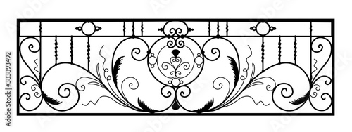 SKETCH of forged metal elements with antique ornaments. Artistic forging belongs to the category of handwork. set of decorative curl borders on white background. BALCONY