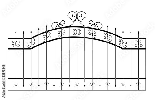 SKETCH of forged metal elements with antique ornaments. Artistic forging belongs to the category of handwork. curl on a white background. fence, forged fencing