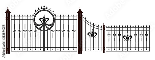 SKETCH of forged metal elements with antique ornaments. Artistic forging belongs to the category of handwork. curl on a white background. fence, forged fencing