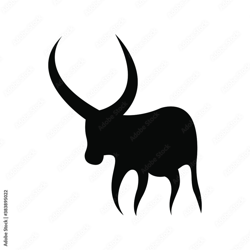Stylized silhouette of a bull, vector drawing of a horned animal. African bull with huge horns. The bull as a symbol of 2021. Stylized silhouette of a bull, vector drawing of a horned animal. African bull with huge horns. The bull as a symbol of 2021.