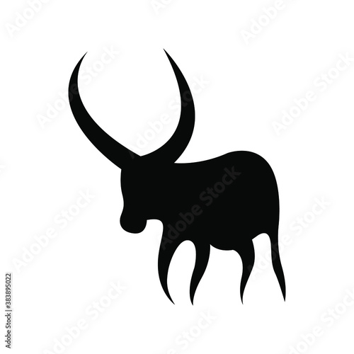 Stylized silhouette of a bull, vector drawing of a horned animal. African bull with huge horns. The bull as a symbol of 2021.