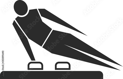 A gymnast performing exercises on a horse. Sportsman isolated on white background. Vector illustration.