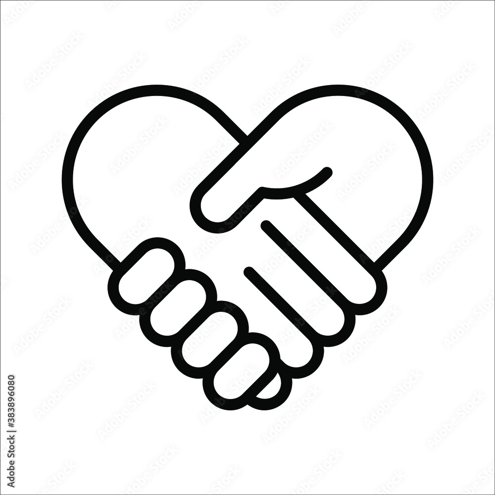 Handshake icon - Two hands together. Heart symbol vector illustration