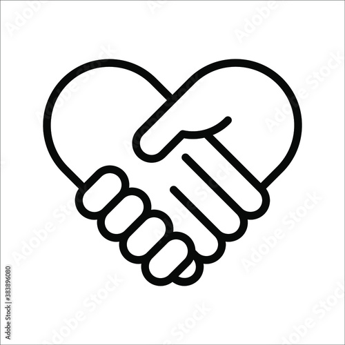 Handshake icon - Two hands together. Heart symbol vector illustration. editable icon