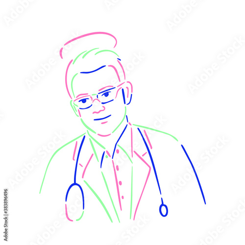 hospital doctor, therapist, medical staff, male, isolated vector character. prescription medicine, virus, covid