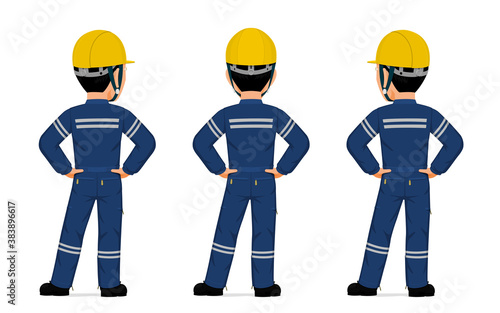 Isolated industrial worker with blue jumpsuit on white background