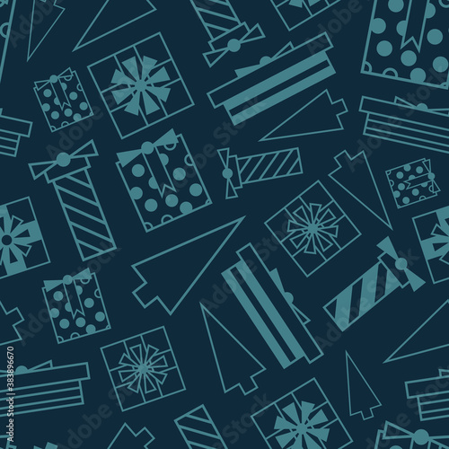 Vector blue geometric gift dark seamless pattern