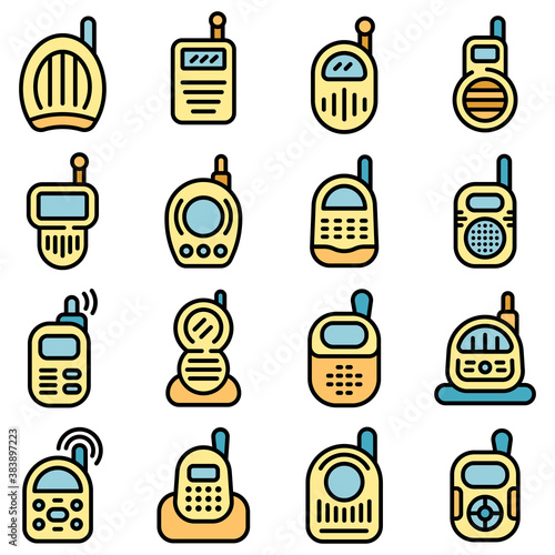 Baby monitor icons set. Outline set of baby monitor vector icons thin line color flat on white