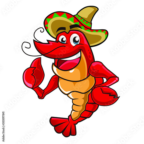 lobster sombrero mascot cartoon in vector