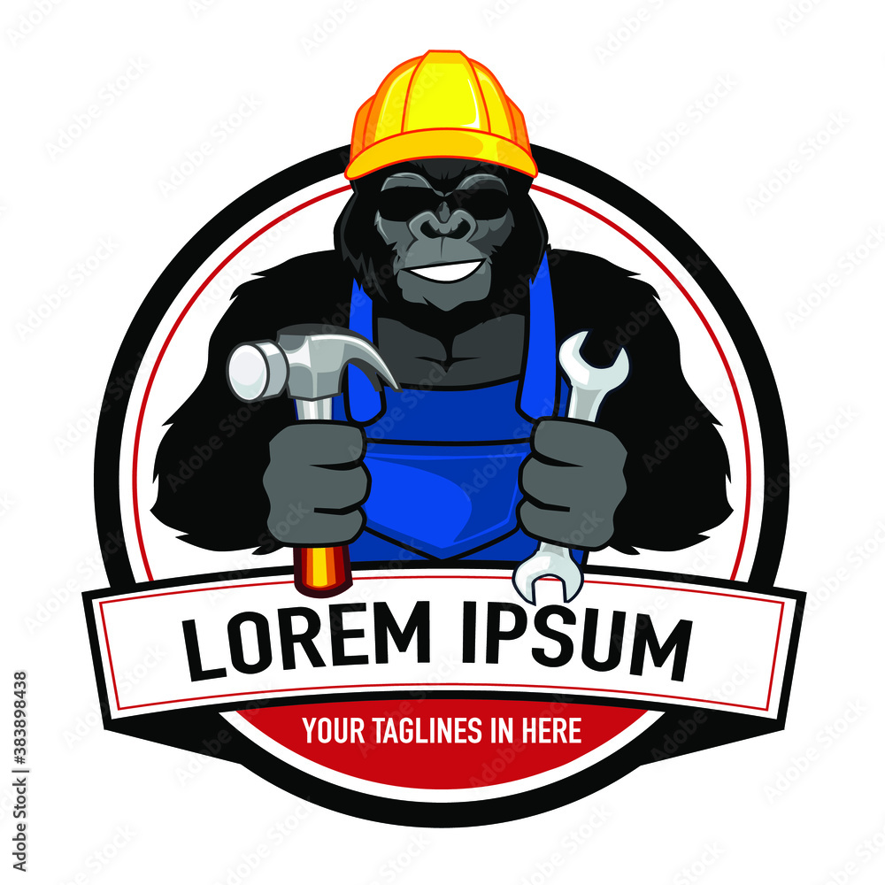 gorilla builder mascot cartoon in vector