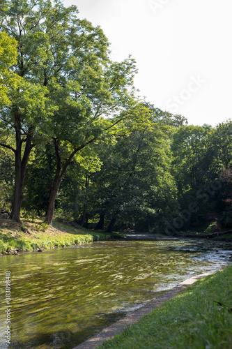 Vilnia river in Vilnius, Lithuania during a hot summer day