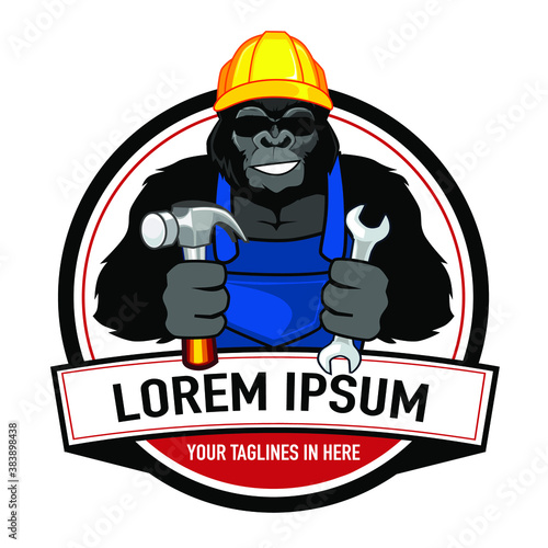 gorilla builder mascot cartoon in vector