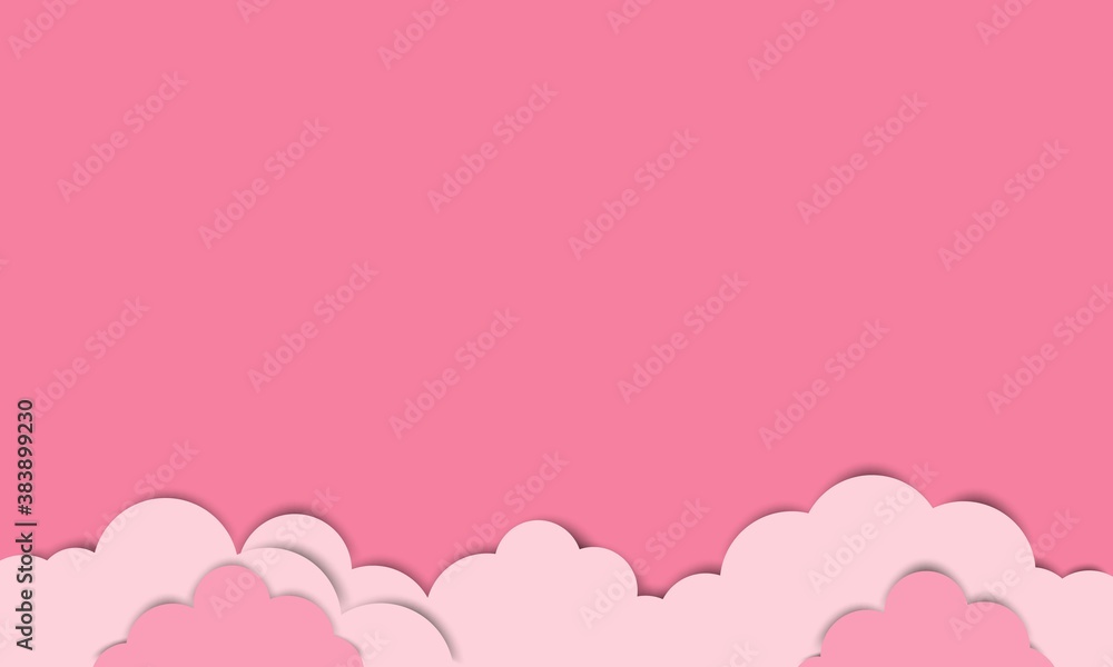 Pink Sky with Clouds. valentines Cartoon Background. Bright Illustration for Design.