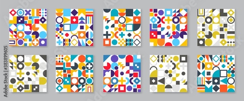 Abstract geometric colorful vector background set in Bauhaus style