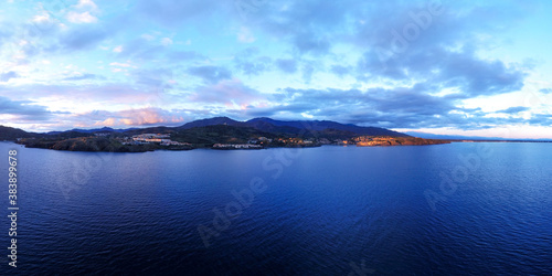 Panoramic aerial view of the Cote Vermeille in Collioure