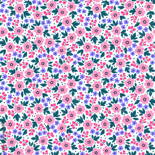 Elegant pattern in small flowers. Liberty style. Floral seamless background. Ditsy print. Vector texture. A bouquet of spring flowers for fashion prints.