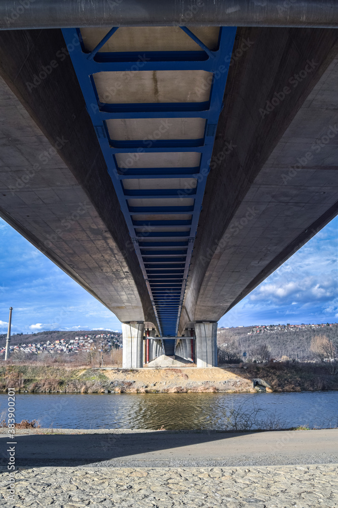 Bridge over the Vltava river in line, Radotin Bridge near Prague, Czech Republic Bridge over the Vltava river in line, Radotin Bridge near Prague, Czech Republic