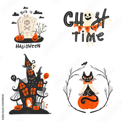 Halloween set of holiday decoration design isolated