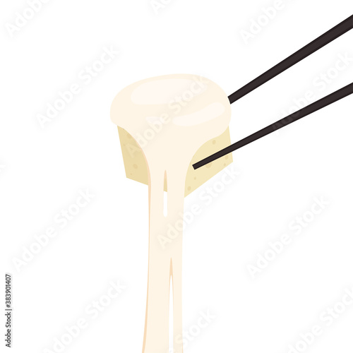 Tofu and chopsticks vector. Mozzarella Cheese vector. Cheese stretch.