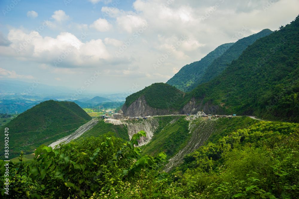 Panoramic view of Da Trang Pass in Mai Chau, Hoa Binh, Vietnam.