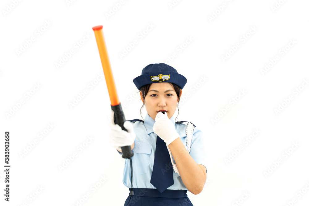 交通整理をする婦人警官 交通整理をする婦人警官