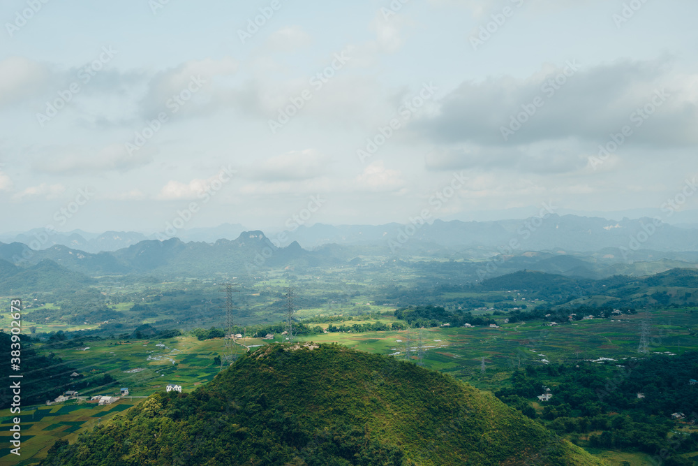 Panoramic view of Thung Khe pass in Mai Chau, Hoa Binh, Vietnam.