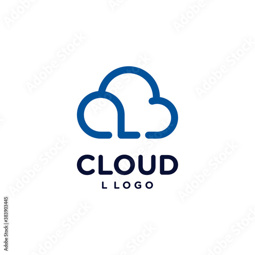 cloud logo design modern simple line vector with letter L and blue color