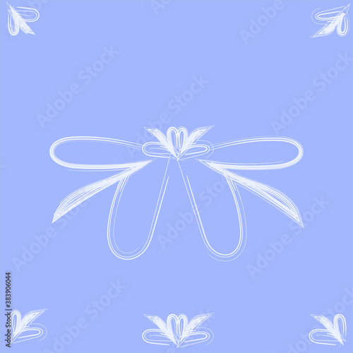 White snowflake of hearts in the shape of a beetle or birds on a light blue background for Christmas