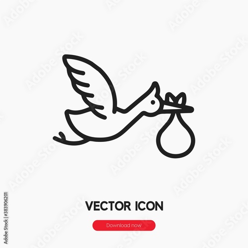 stork icon vector. Linear style sign for mobile concept and web design. stork symbol illustration. Pixel vector graphics - Vector.