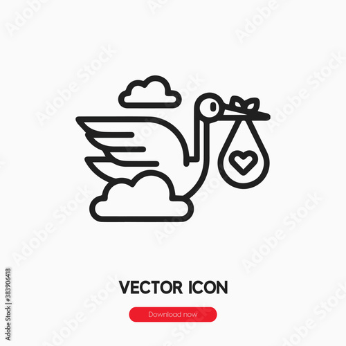 stork icon vector. Linear style sign for mobile concept and web design. stork symbol illustration. Pixel vector graphics - Vector.
