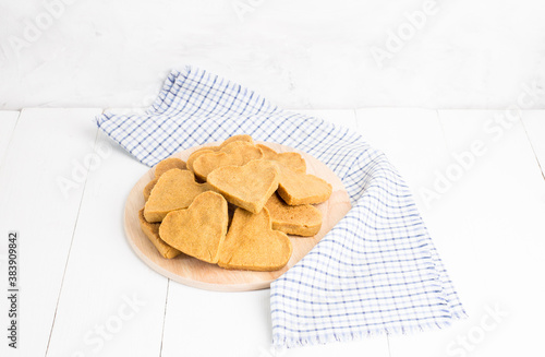 Dietary gluten free cornmeal cookies on a light background. Copy space. Gluten free food.