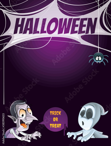 Cartoon Halloween vampire,ghost and spider