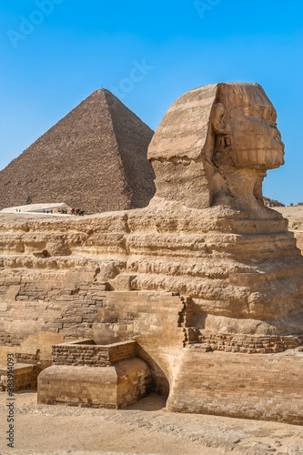 The Great Sphinx of Giza and Great Pyramid of Khufu  Egypt