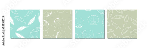 Seamless pattern set with images of cute seashells in neutral colors. marine theme in minimal scandinavian style - vector illustration, eps