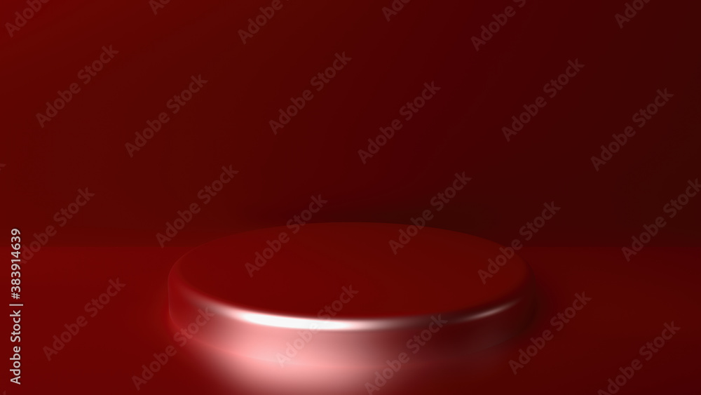 Red cylinder podium in the red room, product presentation pedestal 3D rendering. Red cylinder podium in the red room, product presentation pedestal 3D rendering.