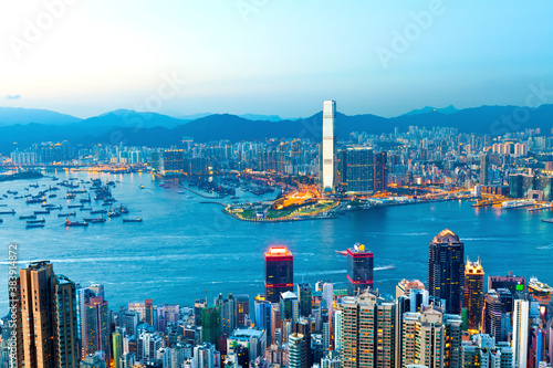 Canvas Print Hong Kong skyline at sunset