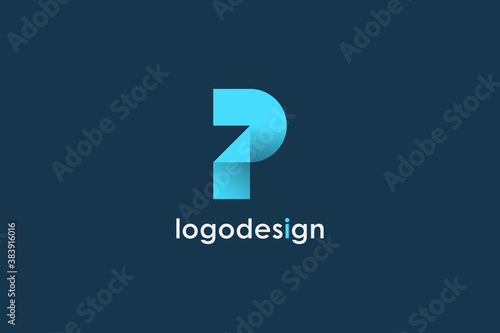 Abstract Initial Letter P Logo. Blue Bright Geometric Origami Style isolated on Blue Background. Usable for Business and Branding Logos. Flat Vector Logo Design Template Element.