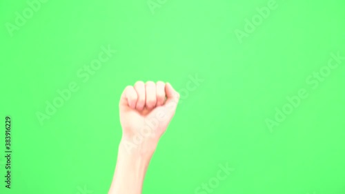 Hand knocking on the green screen. Single handed gesture. Chromakey. Isolated. Real time video footage