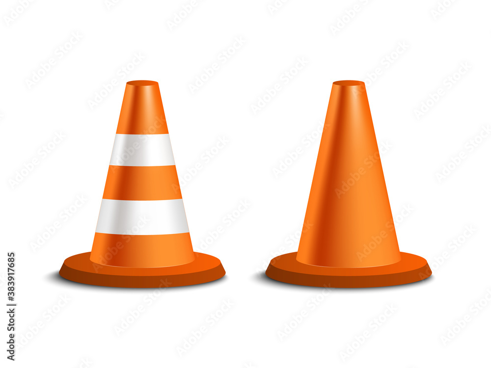 Traffic road cone isolated on white background, vector illustration